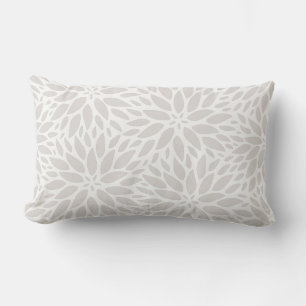 Rectangle Elégant Coussin Dahlias gris et blanc Lumbar