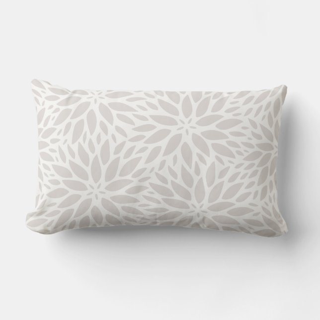 Rectangle Elégant Coussin Dahlias gris et blanc Lumbar (Recto)