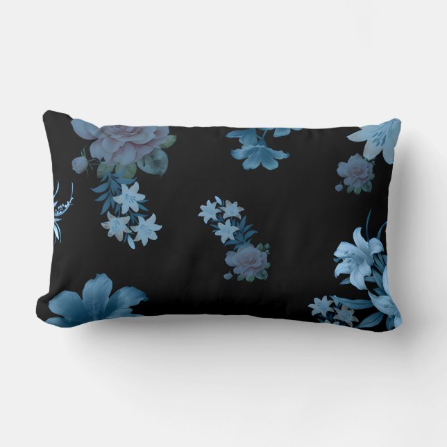 Rectangle Élégant Coussin Lombaire Floral Sarcelle Foncé (Recto)