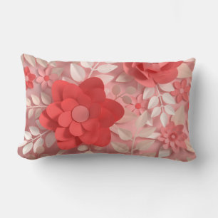 Rectangle Élégant Pastel Pink Papier Fleurs Lumbar Coussin
