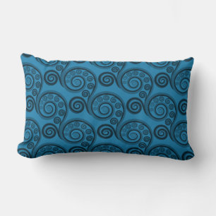 Rectangle Ethnic Blue Fern Frond Swirls Lumbar Coussin