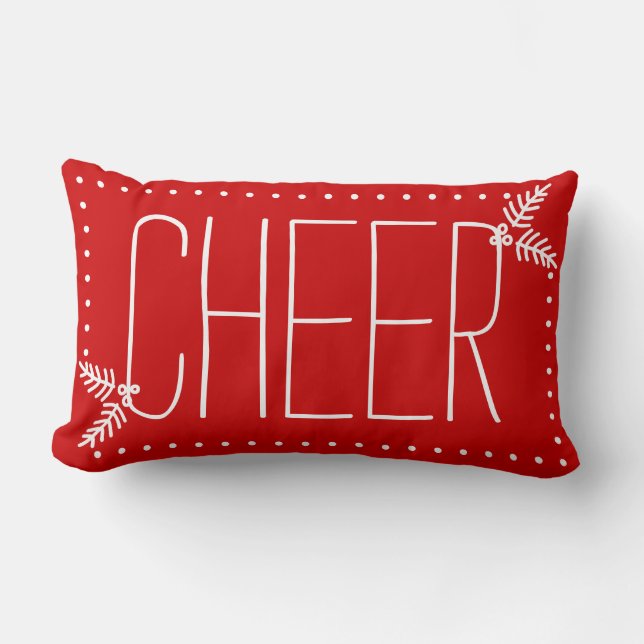 Rectangle Festif Noël Cheer Rouge Blanc Coussin d'hiver (Recto)