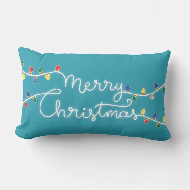 Rectangle Festif Turquoise Joyeux Coussin de Noël (Recto)