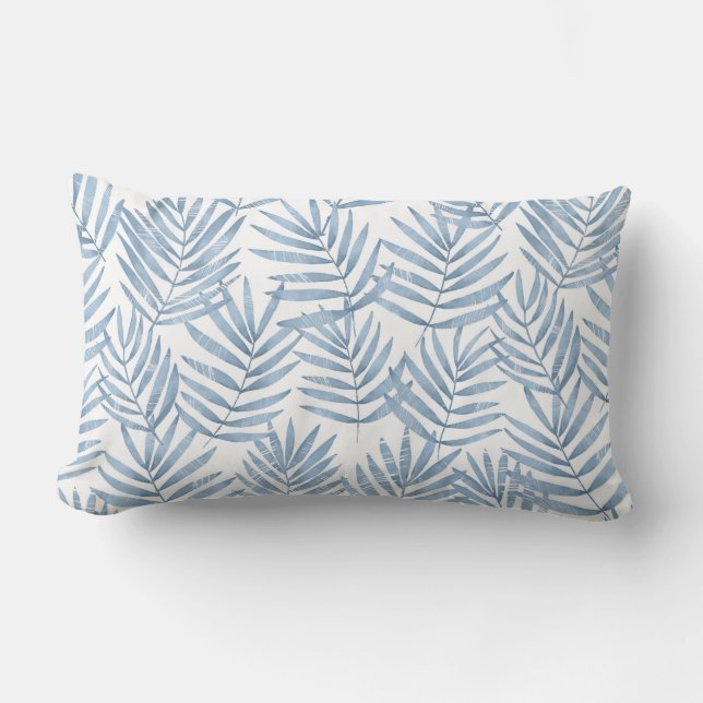 Rectangle Feuille Lumbar bleu et blanc Coussin (Recto)