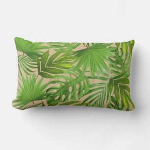 Rectangle Feuilles de palmier vertes sur un coussin lombaire