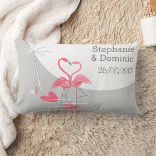 Rectangle Flamant rose Love Grosse Lune Noms Date coussin lo