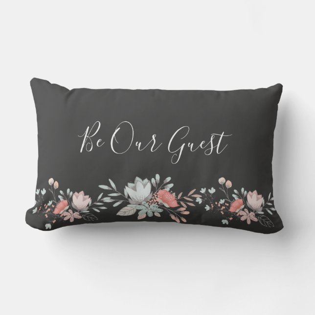 Rectangle Fleur aquarelle "Be Our Guest" Lumbar Coussin (Recto)