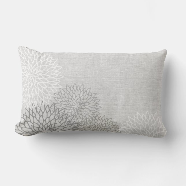 Rectangle Fleurs de lin gris et blanc Coussin extérieur (Recto)