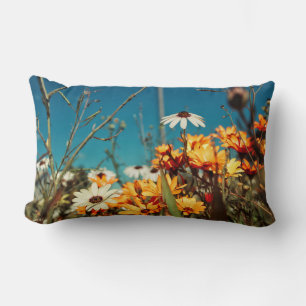 Rectangle Fleurs marguerites Coussin Bleu Orange Coussin Jeu
