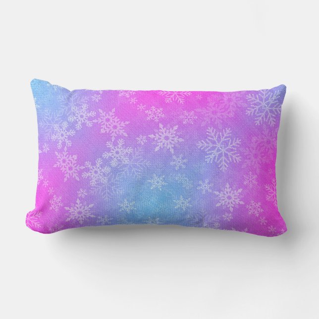 Rectangle Flocs de neige en danse Coussin bleu rose (Recto)