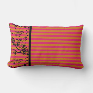 Rectangle Floral noir sur rose - Coussin