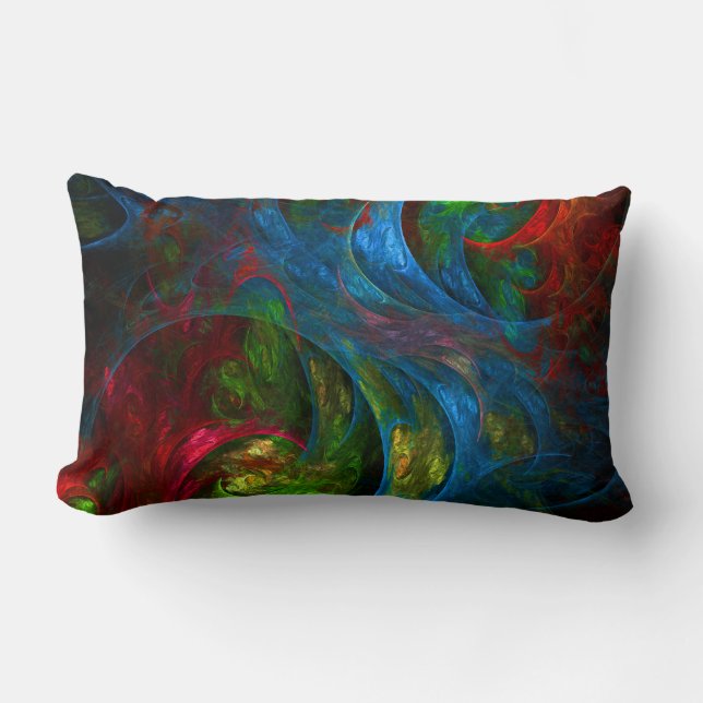 Rectangle Genesis Blue Abstrait Art Lumbar Coussin (Recto)
