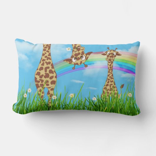 Rectangle Giraffes en Herbe avec Coussin Rainbow Lumbar (Recto)