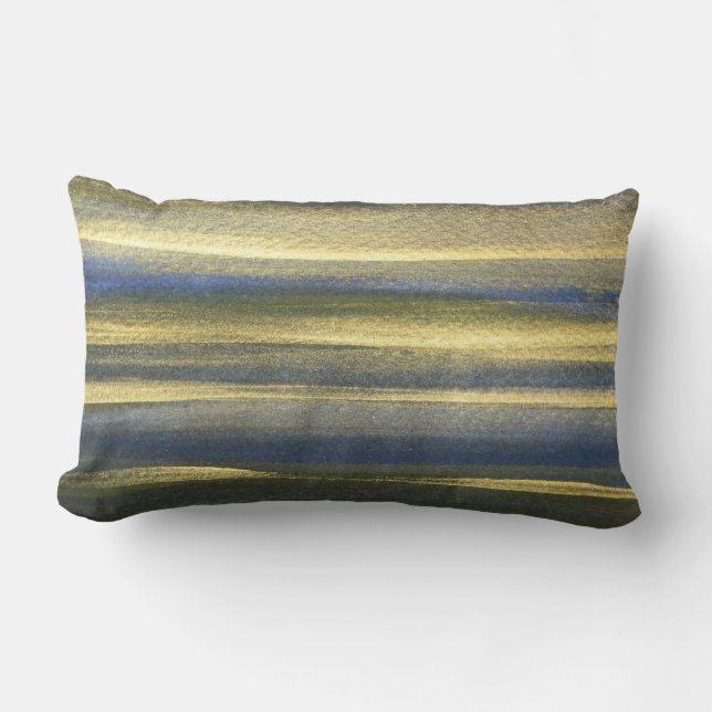 Rectangle Gold Blue Lines Lumbar Coussin 33 cm x 53 cm (Recto)