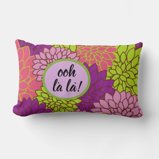 Rectangle Gras Floral Ooh la Lumbar Coussin Rose Ppl Vert (Recto)