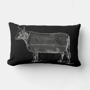Rectangle ILLUSTRATION vintage Vache blanche Coussin noir