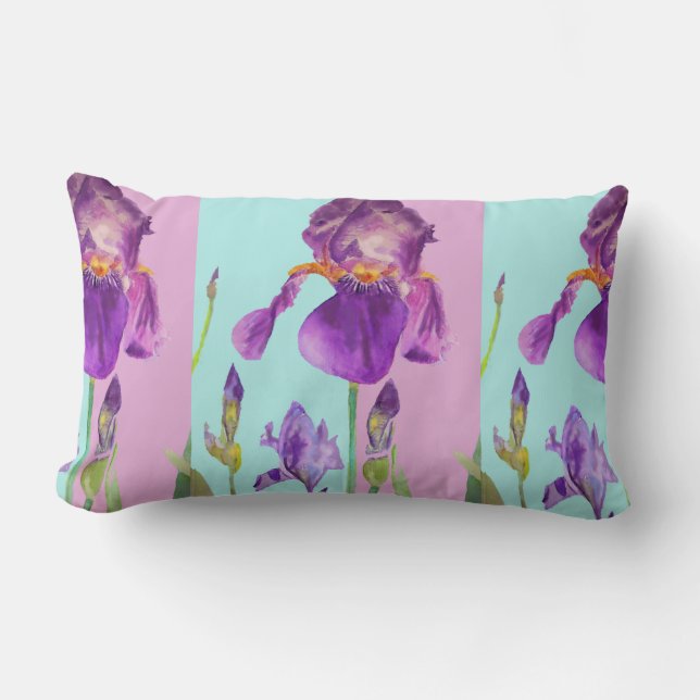 Rectangle Iris Aquarelle Purple Fleur fleurie Décor Coussin (Recto)