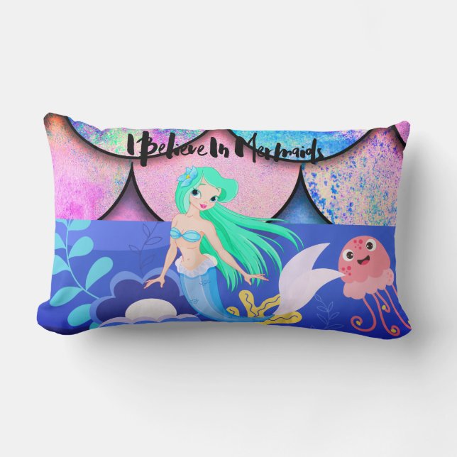 Rectangle Je Crois En Mermaids Lumbar Coussin (Recto)