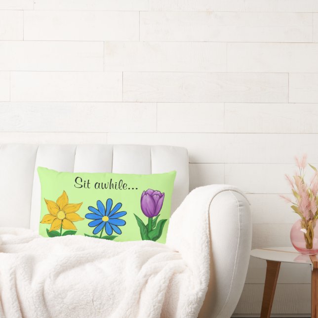 Rectangle Joli Coussin de Jeté Fleurs de Jardin Vert (Canapé)