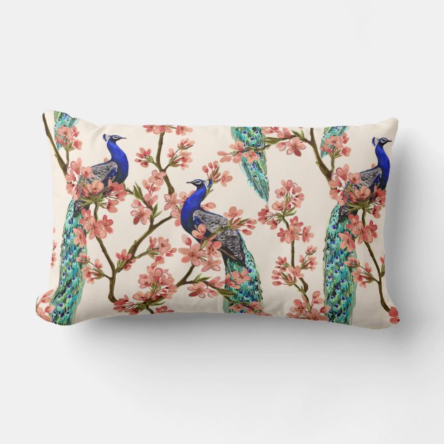 Rectangle Joli Peacock Motif Lumbar Coussin (Recto)