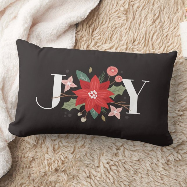 Rectangle Joy Flourish Holiday Lumbar Coussin - Noir (Créateur téléchargé)