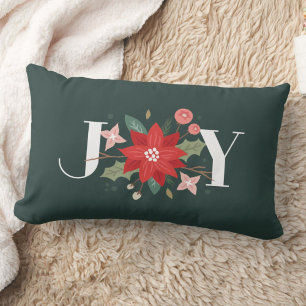 Rectangle Joy Flourish Holiday Lumbar Coussin - Vert