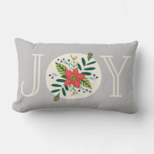 Joy Poinsettia Floral Grey Lumbar Coussin