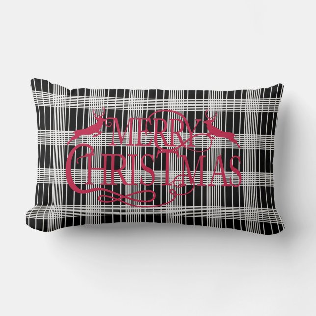 Rectangle Joyeux Noël noir en bois plaqué Coussin (Recto)