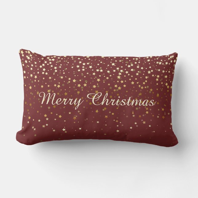 Rectangle Joyeux Noël Petite Étoile Dorée Coussin BRGNDY (Recto)
