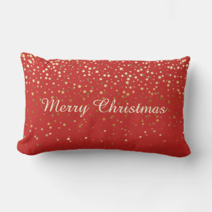 Rectangle Joyeux Noël Petite Étoile Dorée Coussin Rouge