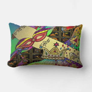 Rectangle Judaica Joyeux Pourim Coussin de Lancer de Fête Ju