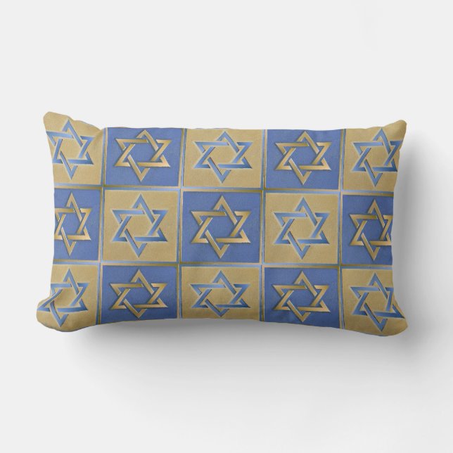Rectangle Judaïque Star Of David Metal Coussin Bleu Or (Recto)