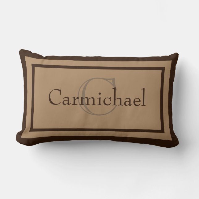 Rectangle Khaki moderne/Monogramme Brown Nom Accent Coussin (Recto)