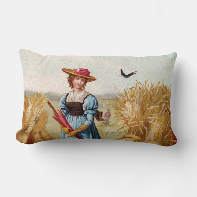 Rectangle La femme dans le champ de blé Lumbar Coussin (Recto)