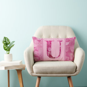 Rectangle LETTRE Florale rose LETTRE Coussin Lumbar "U"
