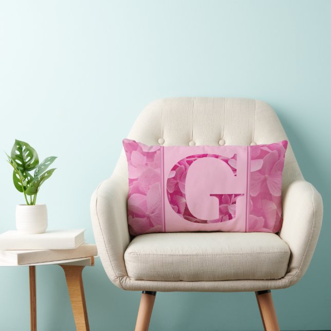 Rectangle LETTRE Florale rose LETTRE "G" Coussin Lumbar (Chaise)