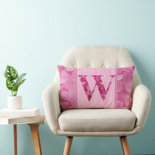 Rectangle LETTRE Florale rose LETTRE "W" Coussin Lumbar