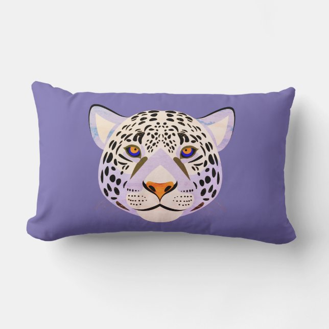 Rectangle Lilac & Orange Leopard Head Lumbar Coussin (Recto)