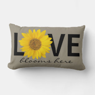Rectangle Love Blooms Ici Sunflower Grey Lumbar Coussin
