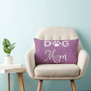 Rectangle Magenta Burlap Chien Maman Lumbar Coussin