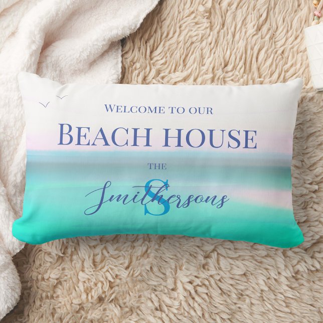 Rectangle Maison de plage coussin océan bleu mer Jeu d'oreil (Créateur téléchargé)