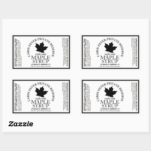 Rectangle Maple Syrup Label met Voedingsfeiten (Vel)