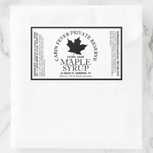 Rectangle Maple Syrup Label met Voedingsfeiten (Tas)
