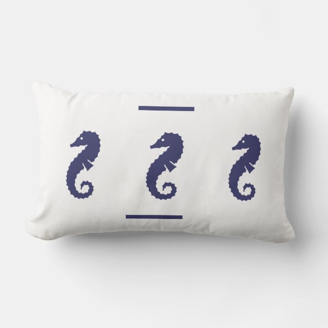 Rectangle marine CHEVAL MARIN sur blanc COUSSIN décoration c (Recto)