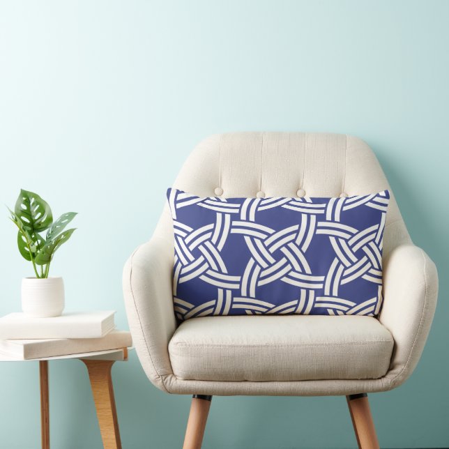 Rectangle Marine et off White Cercle Liens Coussin (Chaise)