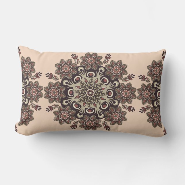 Rectangle Melon/Noir réversible Mandala Lumbar Coussin (Recto)