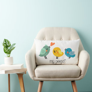 Rectangle Mes Peeps Coussin d'oiseaux mignon Main dessin