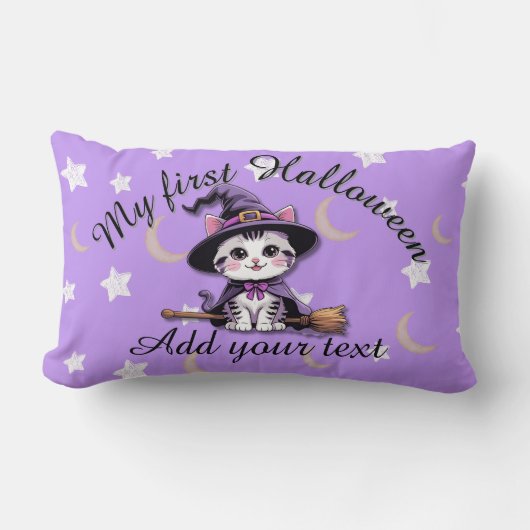 Rectangle Mignon Chat Sorcière – Coussin Lombaire Pastel Hal (Recto)