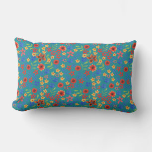 Rectangle Miniprint floral brillant sur Coussin Lumbar Turqu