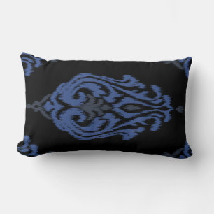Rectangle Moderne chic bleu noir damask ikat coussin